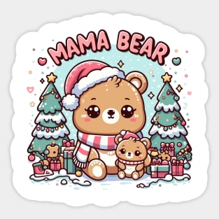 Festive Kawaii Mama Bear and Cub Sticker